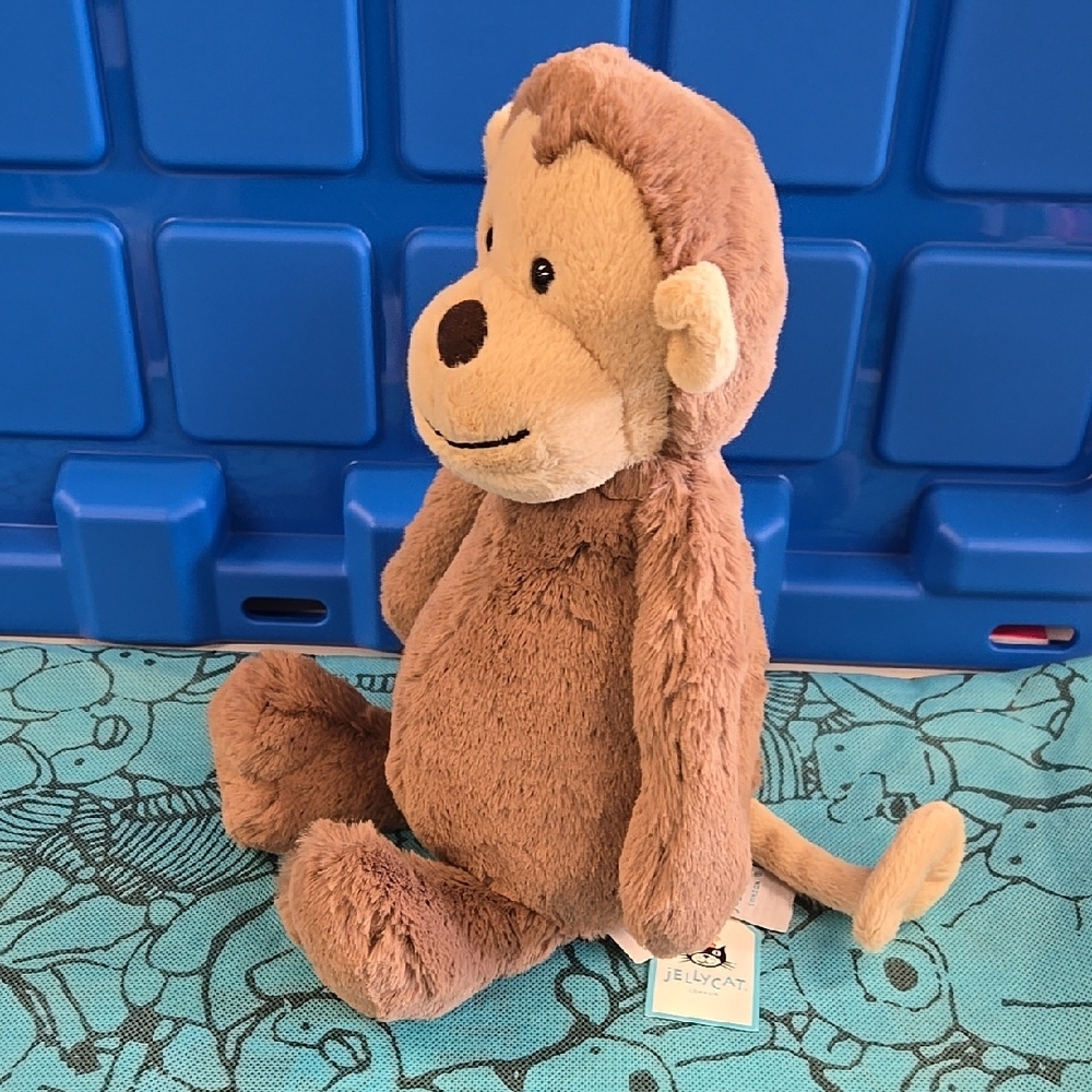 NWT Jellycat Brown and Cream Original Bashful Monkey With Blue Dust Bag - Picture 11 of 16